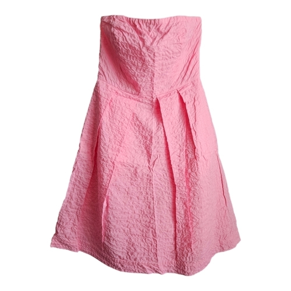 J. Crew Pleated Fit & Flare Textured Strapless Pink Cotton‎ Dress Sz 0 Barbie